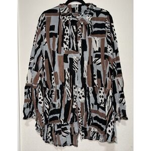 Chalet et Ceci Textured Esther Crinkle Tunic Shirt Size‎ 3X Artsy Boho Earthy